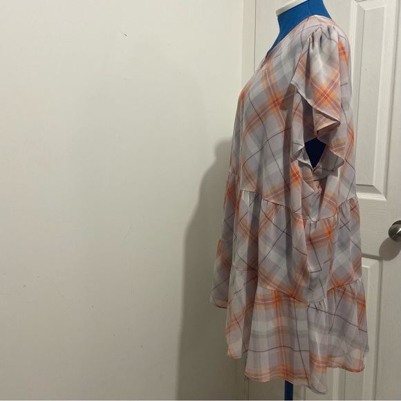 Penningtons women sheer lined plaid short sleeve long blouse. Size 2x. Used. - Picture 2 of 9